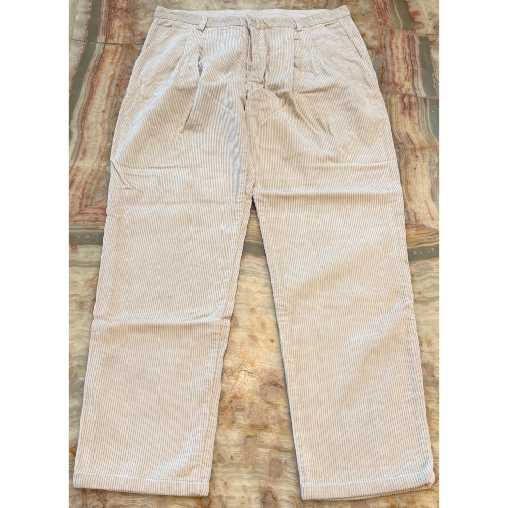 Arpenteur Mens Corduroy Trouser Pants Beige Pleated Front Straight Leg Comfy 36
